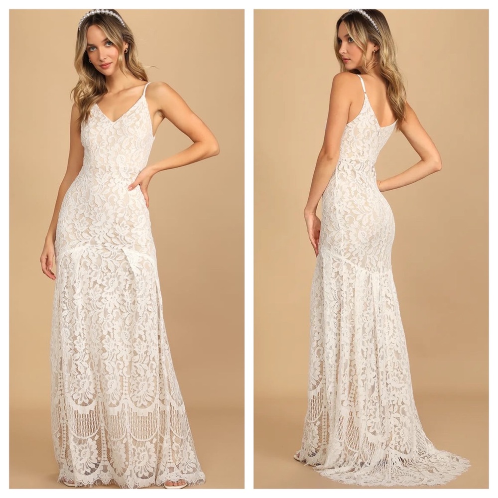 Lulus XS Flynn white lace maxi dress